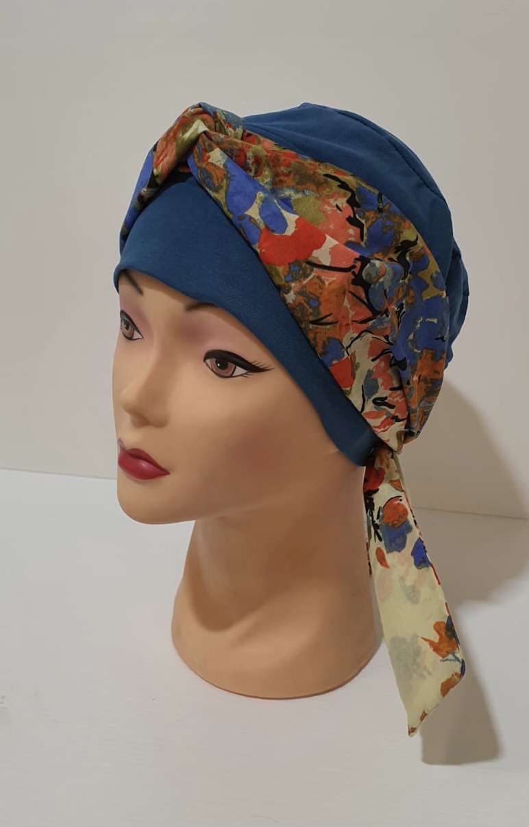 Parrucche Perugia turbante blu marino foulard fantasia